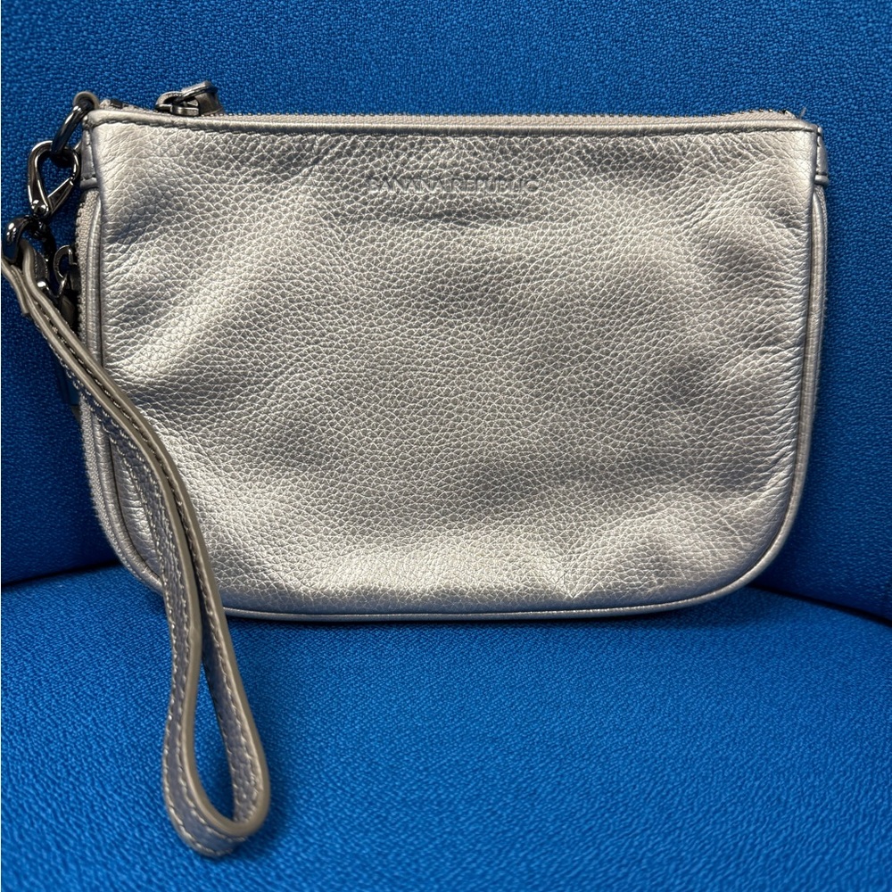 Banana Republic Silver Metallic Leather Wristlet Clutch